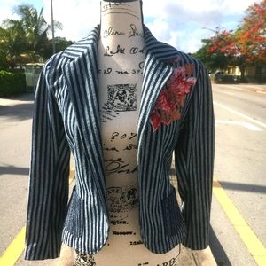 Women's Striped Jean Jacket with Floral detailing
